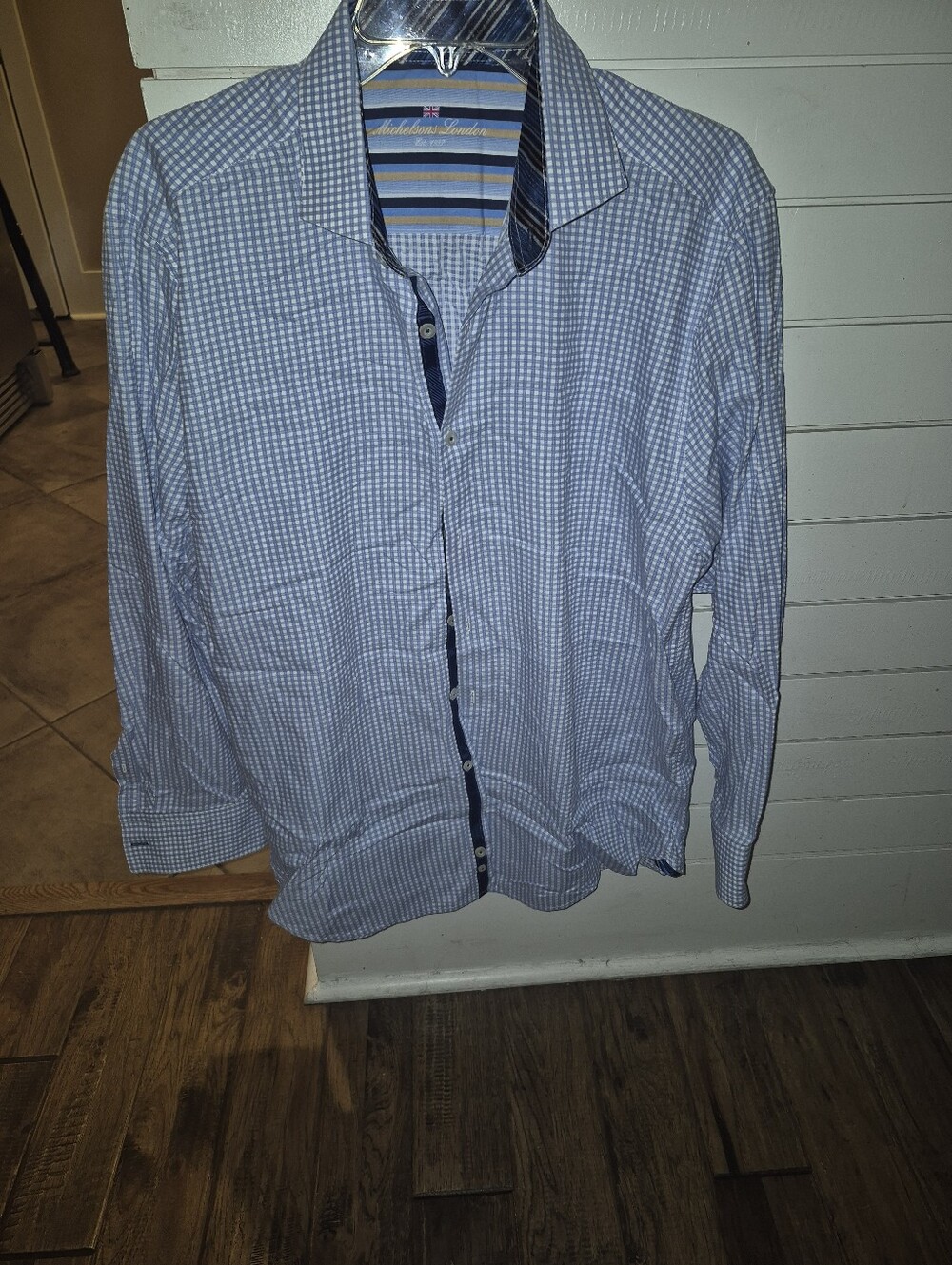 Blue Micro-Check Casual Button-Down Shirt